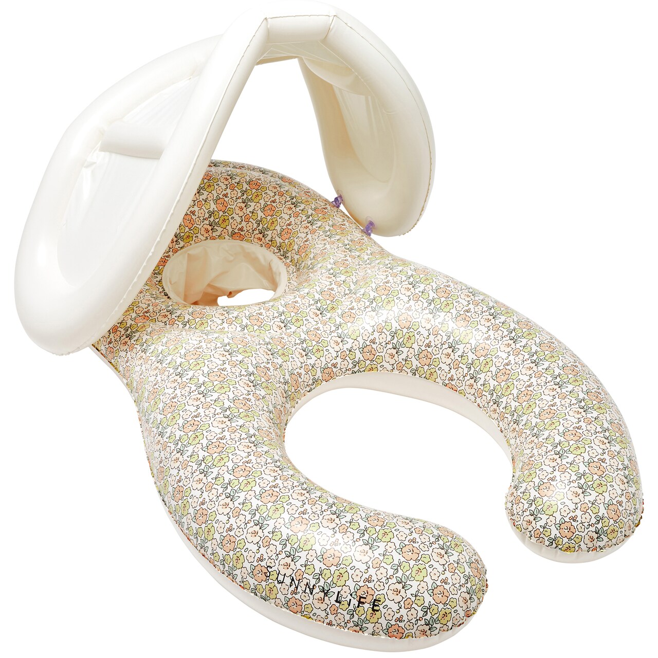 Sunnylife: Float Together Baby Seat - Into the Garden Ditsy Floral - Supportive Inflatable Caregiver & Baby Tube, Canopy-Headrest, Pool-Water, 1-2yr
